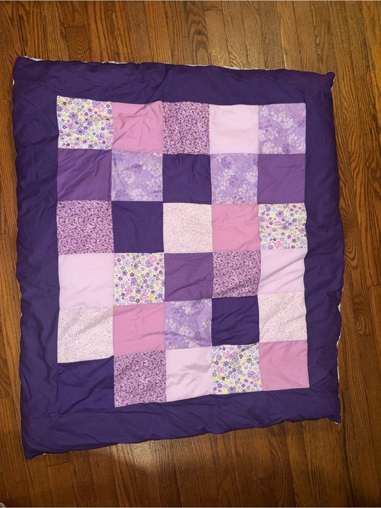 Other - Purple Patchwork Quilt - Soft Floral & Solid Squares 36”x42”